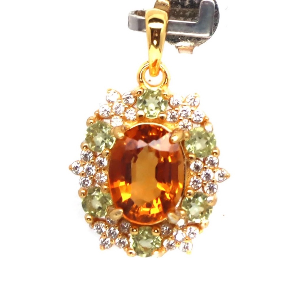 Elegant Golden Citrine, Peridot & zircon Pendant in 18k Yellow Gold